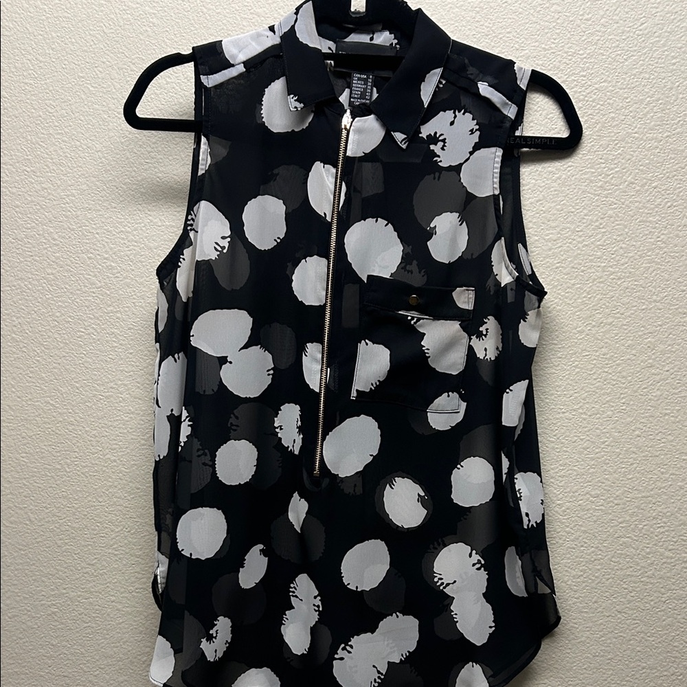 Frank Lyman Design Black and White Polka Dot Blouse